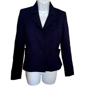 JUDITH & CHARLES crop BLAZER jacket Sz 2 VIRGIN WOOL faux-belt MADE IN CANADA